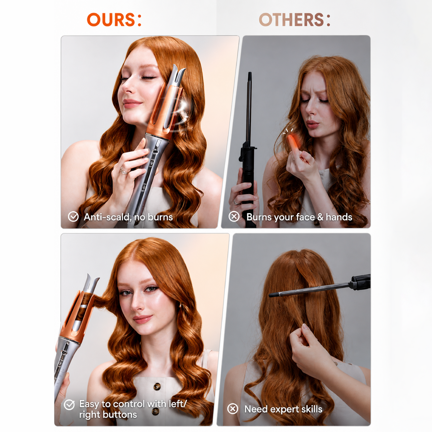 SHEGLAM Automatic Curling Iron 1 inch with 3 Temperatures Fast Heating, 2-Way Rotation, Automatic Shut-Off, Anti-Scald, Anti-Tangle Rotating for Hair Styling