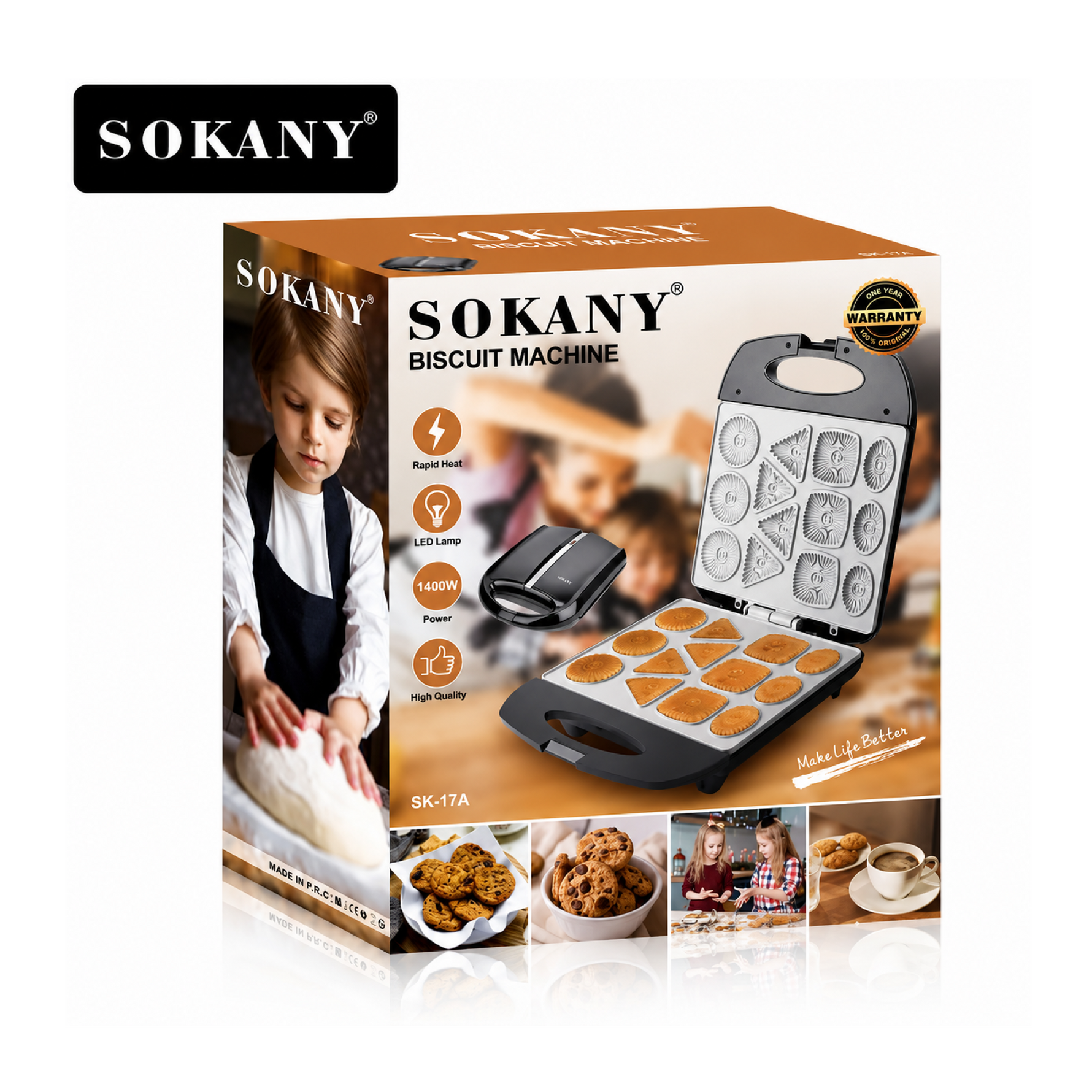 SOKANY BISCUIT MACHINE Black SK-17A Compact Non-Stick Grill With Overheating Protection
