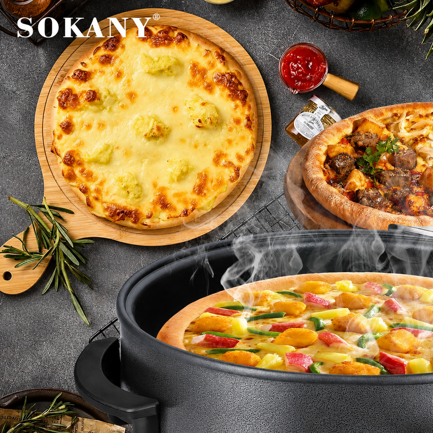 SOKANY Pizza Maker, 1500W Electric Non-Stick 42cm Multi Cooker Pan – SK-07084