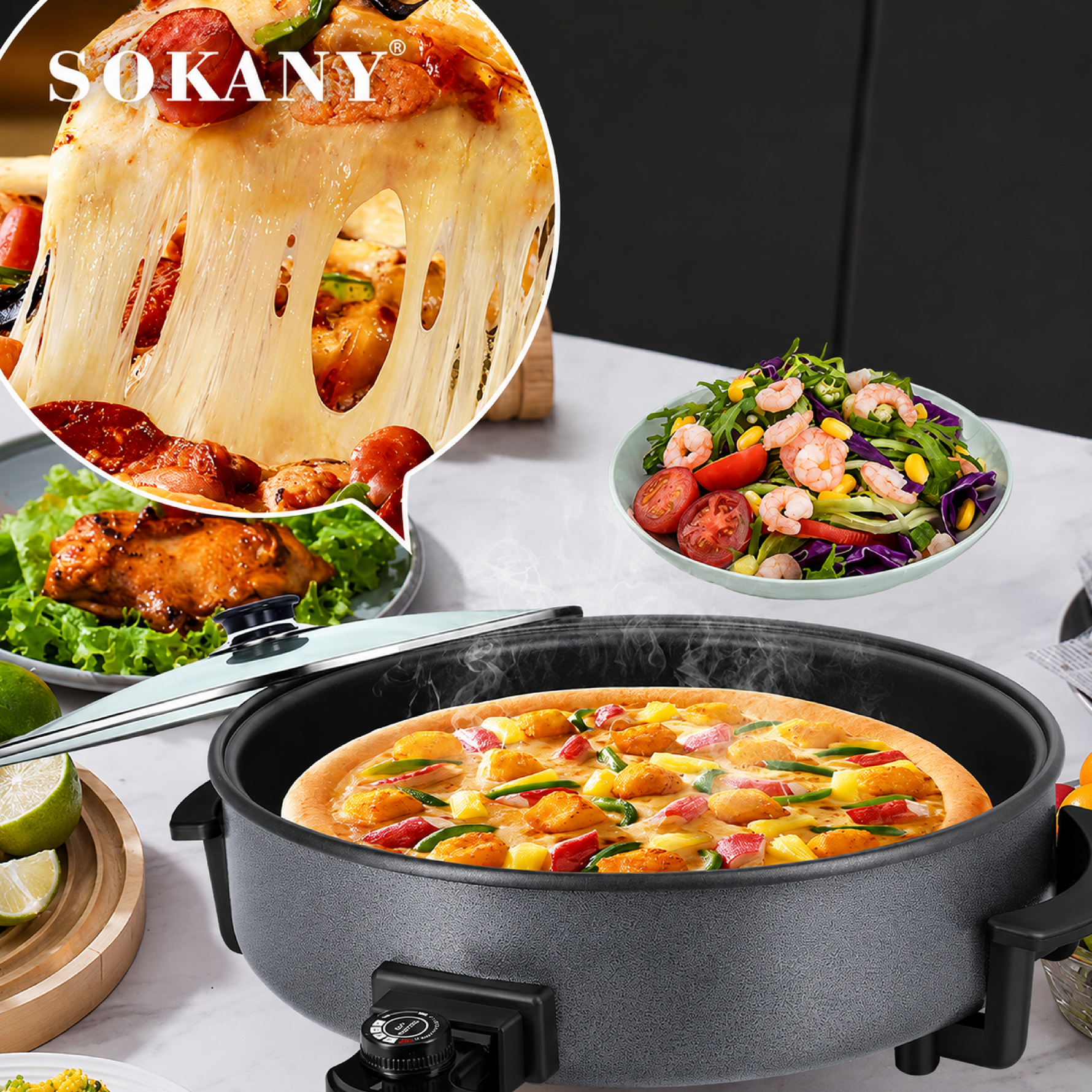 SOKANY Pizza Maker, 1500W Electric Non-Stick 42cm Multi Cooker Pan – SK-07084