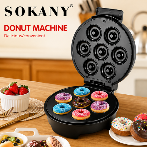 SOKANY SK-327 1200W Donut Maker, Makes 7 Doughnuts, Non-stick Surface, Easy to Clean, Mini Donut Maker Machine for Snacks, Desserts & More