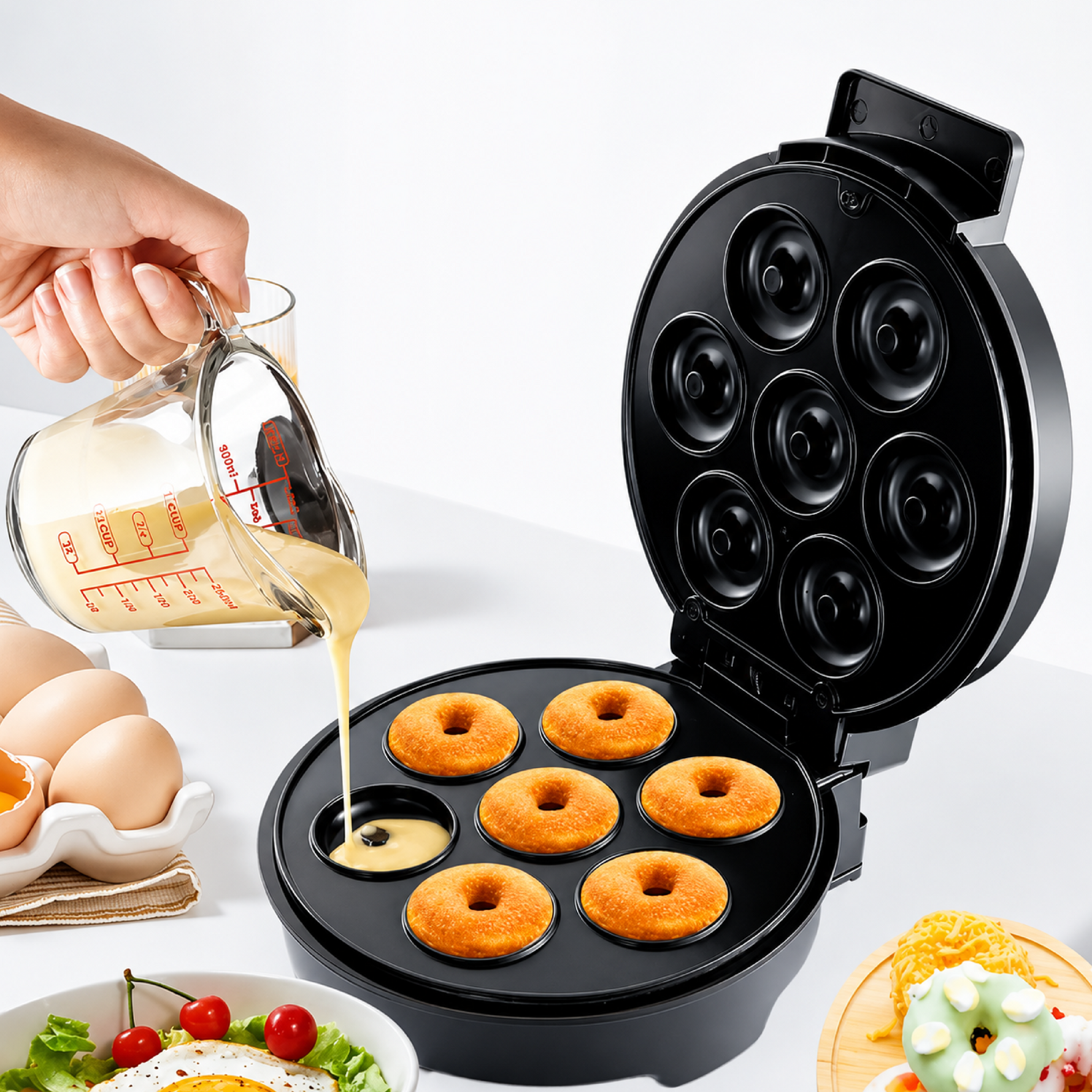 SOKANY SK-327 1200W Donut Maker, Makes 7 Doughnuts, Non-stick Surface, Easy to Clean, Mini Donut Maker Machine for Snacks, Desserts & More