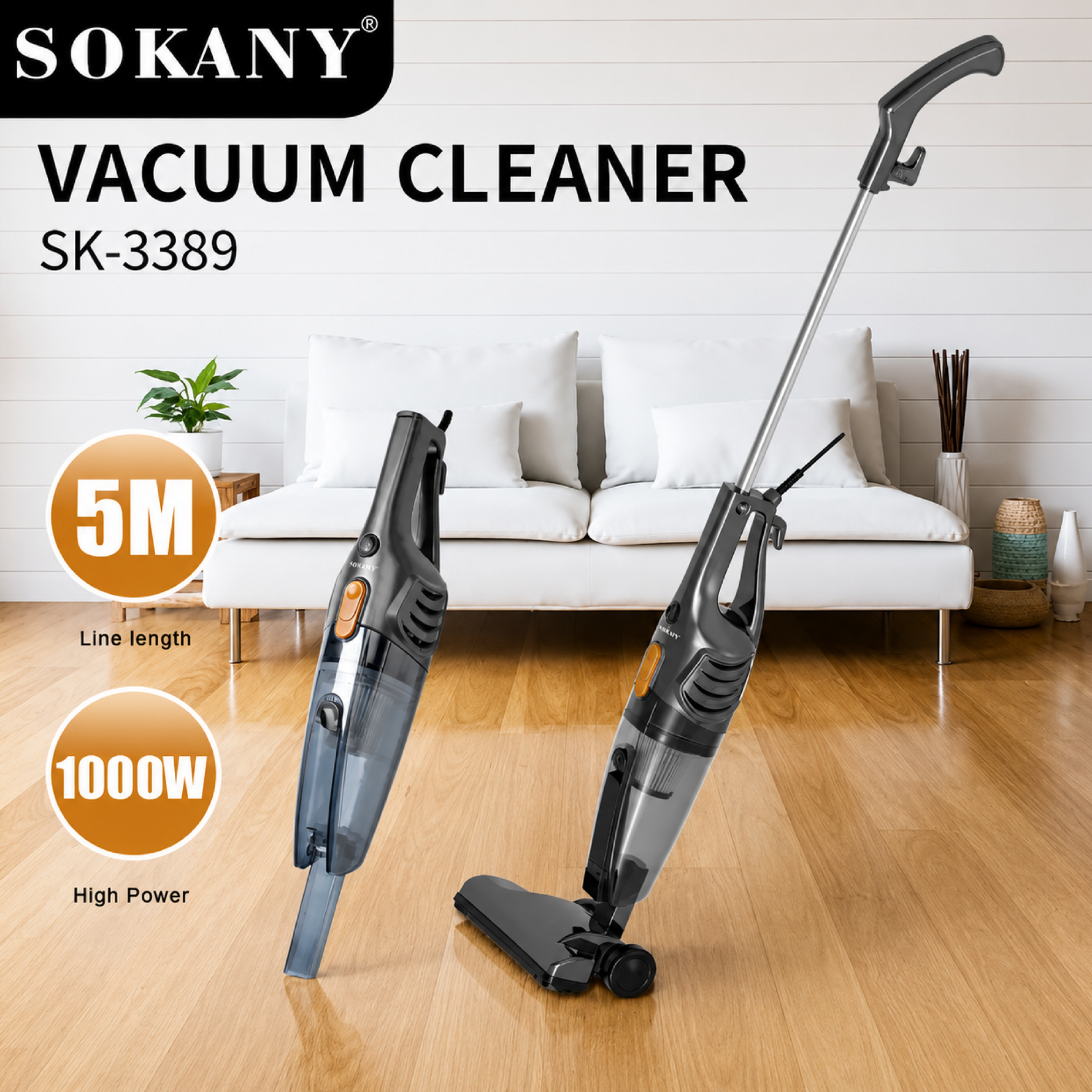 SOKANY SK-3389 3200W High-Power Vacuum Cleaner With 2.5L Dust Bucket And Cyclone Filtration