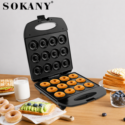 SOKANY SK-821 1200W Donut Maker, Makes 12 Doughnuts, Non-stick Surface, Easy to Clean, Mini Donut Maker Machine for Snacks, Desserts & More
