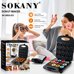 SOKANY SK-821 1200W Donut Maker, Makes 12 Doughnuts, Non-stick Surface, Easy to Clean, Mini Donut Maker Machine for Snacks, Desserts & More