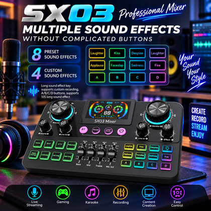SX03 Professional Bluetooth Live Soundcard |Ultimate Wireless Audio Mixer for Singing, Karaoke, Gaming & Streaming