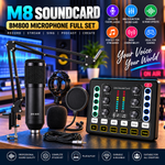 M8 Soundcard with BM800 Microphone Full Set – Professional Studio Equipment with Mic Arm,Bluetooth for Podcast,Streaming,Singing,PC