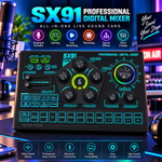 SX91 Professional Digital Mixer Sound Card – Professional Audio Mixing Live Streaming, Karaoke & Recording
