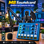 M8 Soundcard with BM800 Microphone Full Set – Professional Studio Equipment with Mic Arm,Bluetooth for Podcast,Streaming,Singing,PC