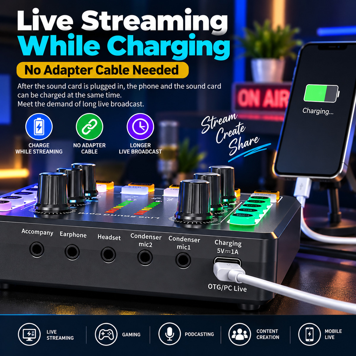 M8 Soundcard with BM800 Microphone Full Set – Professional Studio Equipment with Mic Arm,Bluetooth for Podcast,Streaming,Singing,PC