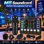 M8 Soundcard with BM800 Microphone Full Set – Professional Studio Equipment with Mic Arm,Bluetooth for Podcast,Streaming,Singing,PC