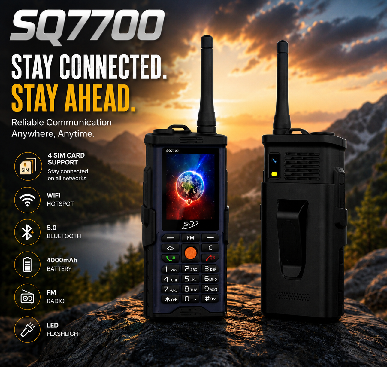 SQ 7700 4 sim card slots (4 standby) open to all networks.