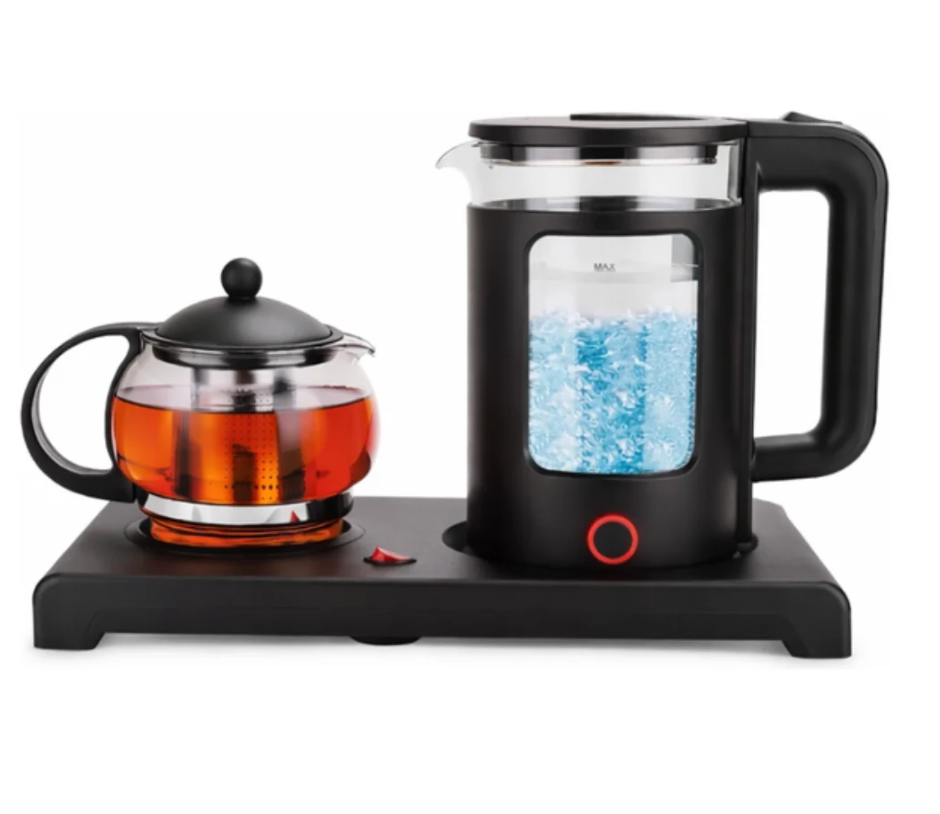 Silver Criest 2-in-1 Glass Electric Kettle & Teapot, Heat-Resistant Glass Body, Fast Heating, 360 Swivel Base, Black