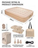 Double Size Inflatable Air Mattress With 2 Air Pillows Durable Camping Bed with Built in Rechargeable Air Pump Self Inflation One Button Inflate and Deflate for Home, Outdoor 200x40x150cm