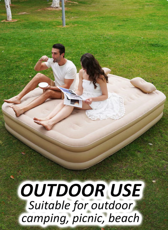 Double Size Inflatable Air Mattress With 2 Air Pillows Durable Camping Bed with Built in Rechargeable Air Pump Self Inflation One Button Inflate and Deflate for Home, Outdoor 200x40x150cm