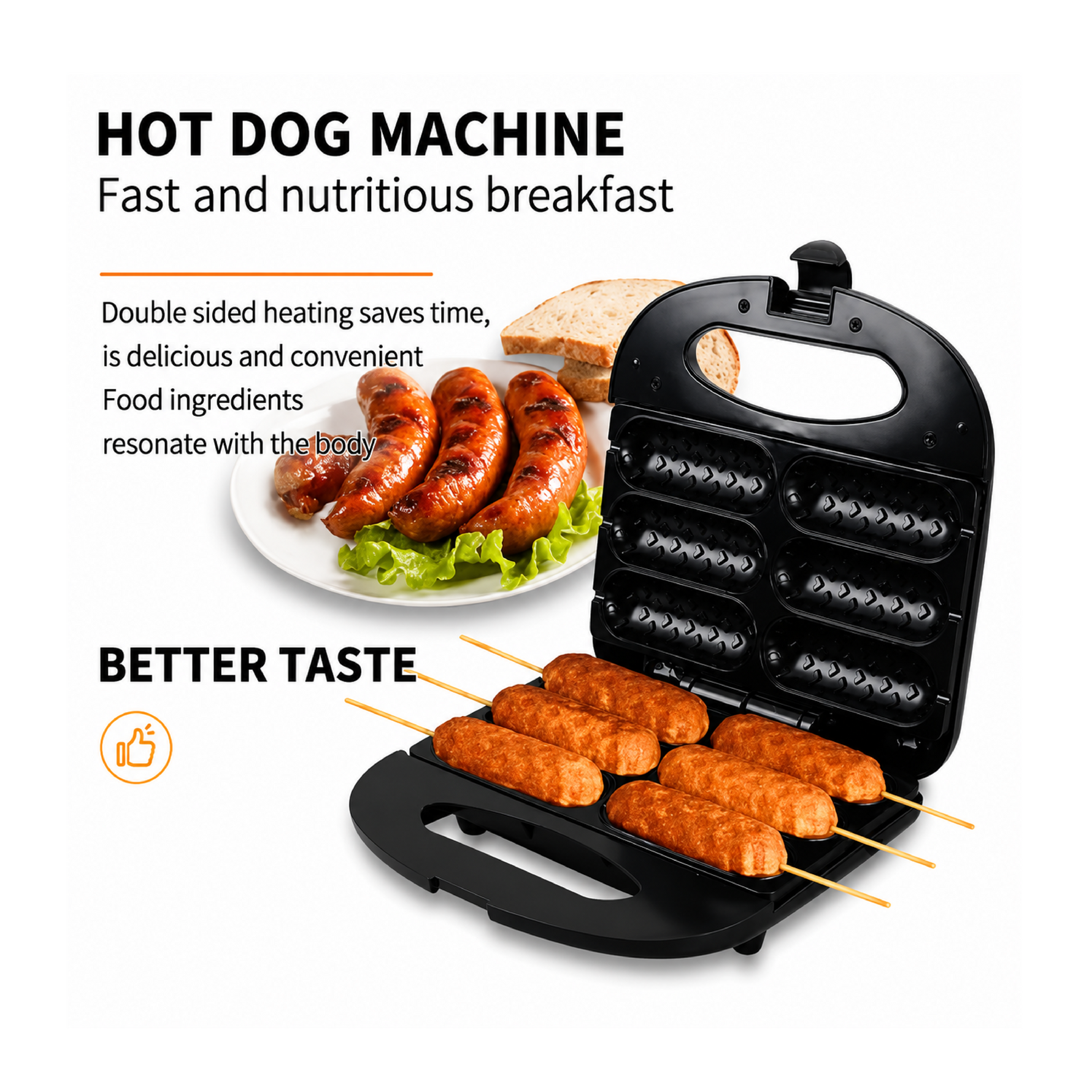 Sokany Corn Dog Waffle Maker Sandwich Hot Machine With Non-Stick Coating Plate Toaster Make 6 Dogs In Minutes Easy To Clean, Black