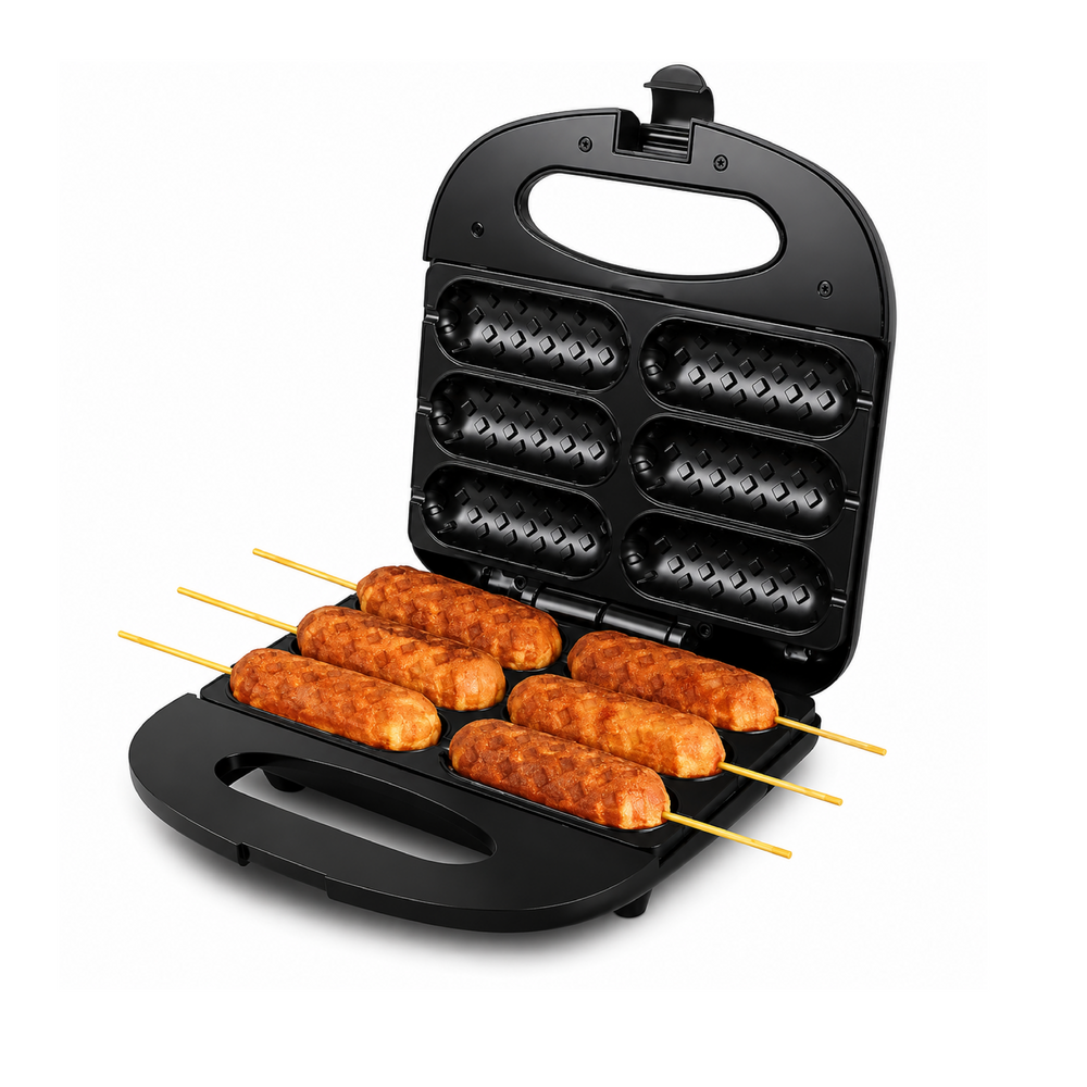 Sokany Corn Dog Waffle Maker Sandwich Hot Machine With Non-Stick Coating Plate Toaster Make 6 Dogs In Minutes Easy To Clean, Black