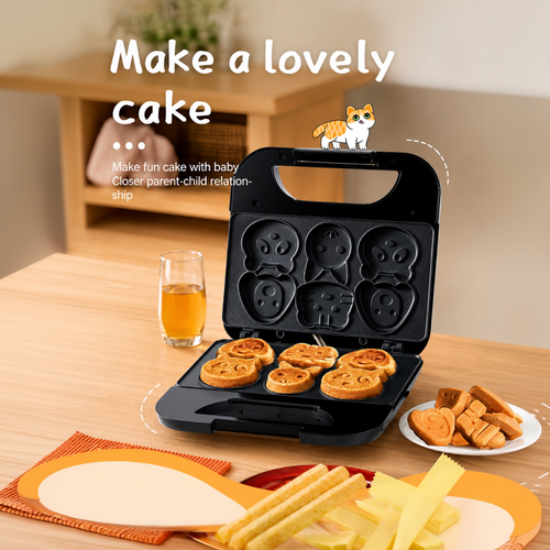 Sokany Electric Waffle Maker,Cartoon Cake Maker,750W Non-Stick Plates,Double-Sided Heating Makes 6 Cartoon Shaped Waffles Pancakes for Kids,SK-08005