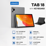 TAB 18 – 10.1-Inch HD Display | 8GB RAM + 128GB ROM | Android 15 | Octa-Core | 13MP + 8MP Camera | 8000mAh Battery | 4G LTE | Free Keyboard, Cover And Pen - Grey