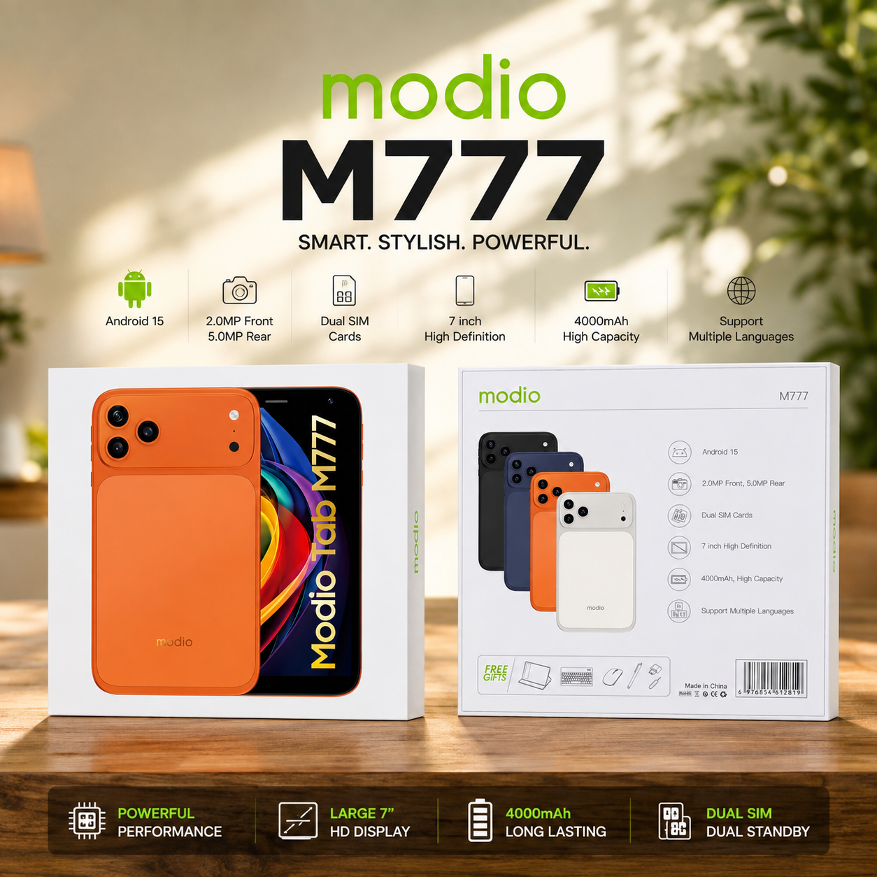 Modio M777 |  7-Inch Tablet Pc – Android 15, Dual SIM, 4000mAh Battery 6GB+12GB