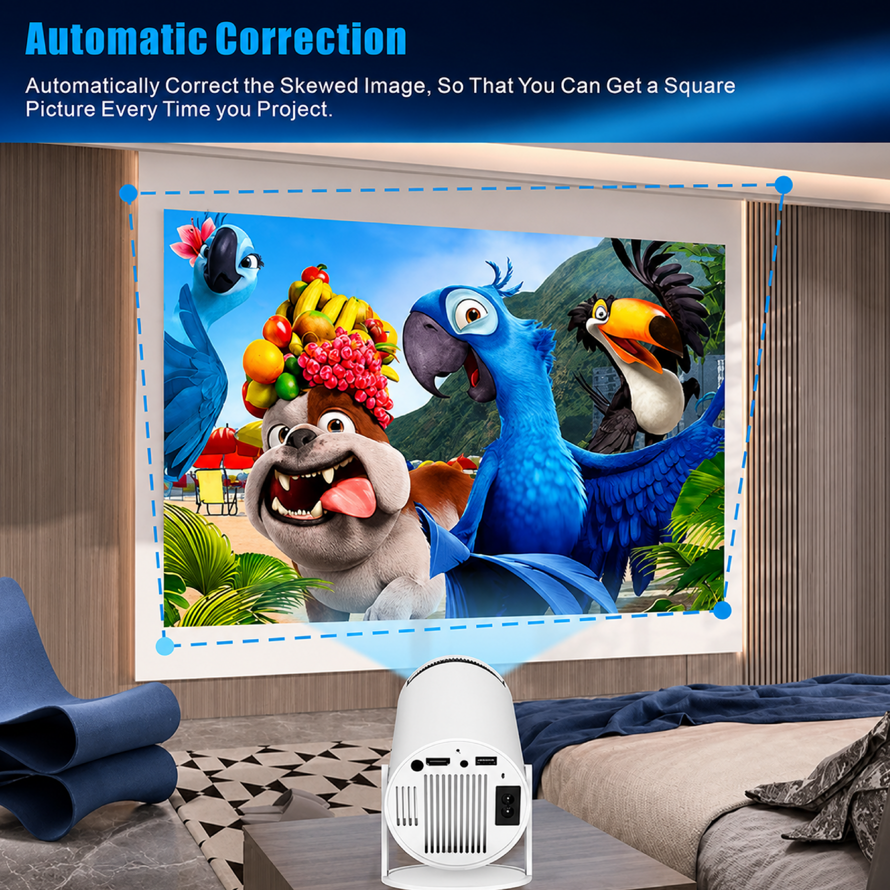 Tanmashi HY300 Pro 4K Smart Projector, WiFi 6 & Bluetooth 5, Portable with Android 11, Auto Keystone Correction, 130 Inch Display, White