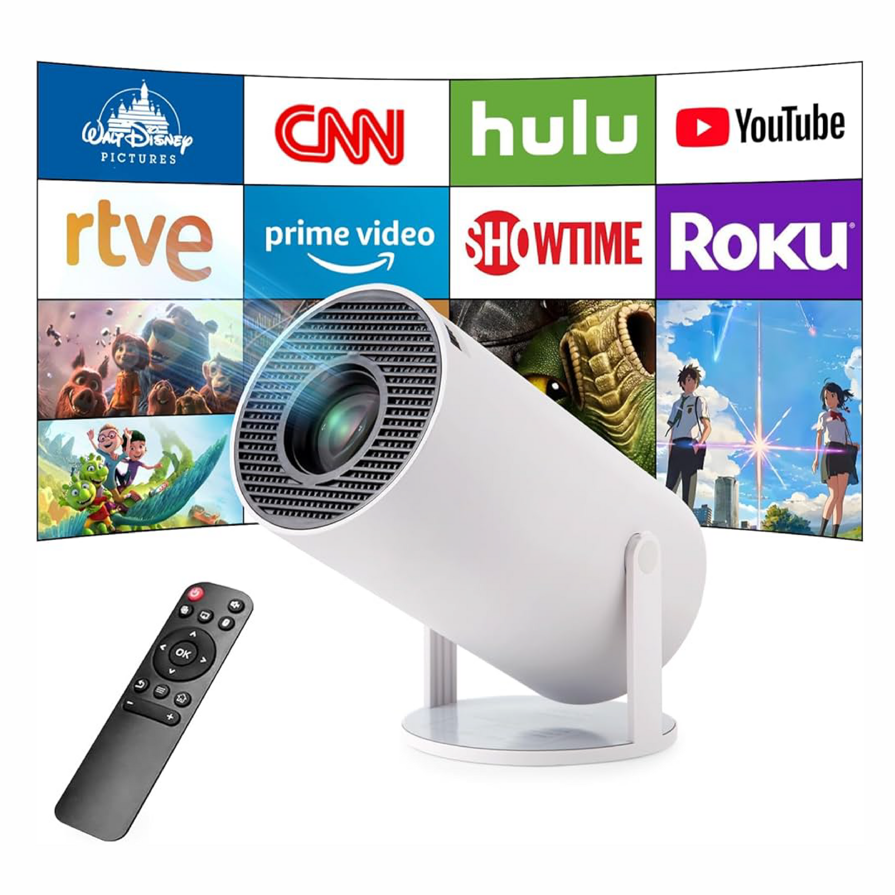 Tanmashi HY300 Pro 4K Smart Projector, WiFi 6 & Bluetooth 5, Portable with Android 11, Auto Keystone Correction, 130 Inch Display, White