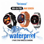 Telzeal WH 04 Pro Max Screen Waterproof Smartwatch With Curved Display 3 Pair Straps and Charging Cable Designed for Mens and Boys - Black