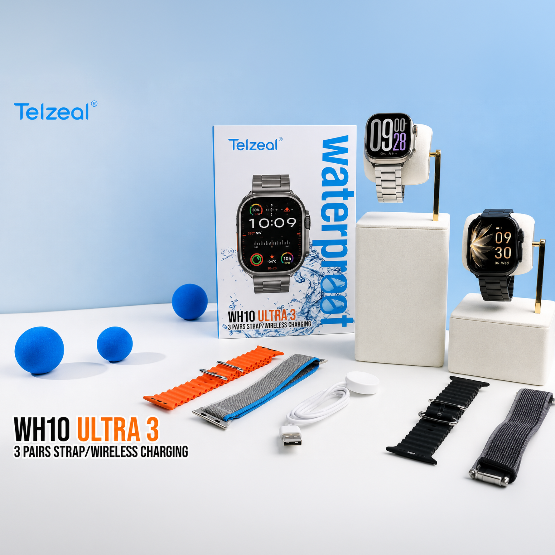 Telzeal WH10 Ultra 3 (3Pair strap/Wireless Charging) Smartwatch cutting-edge technology with sleek design & Ultimate Fitness & Style Companion- Brown