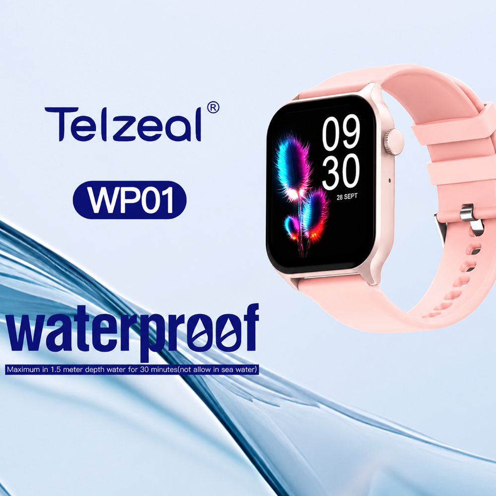 Telzeal WP01 Waterproof Smart Watch with Full‑Touch Display, IP‑68 Water Resistance, Health Monitoring – Stylish Unisex Design
