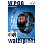Telzeal WP08 Waterproof Smartwatch with Curved Full-Touch Display, Dual Strap Set (2 Pairs), Stylish & Comfortable Design – Black