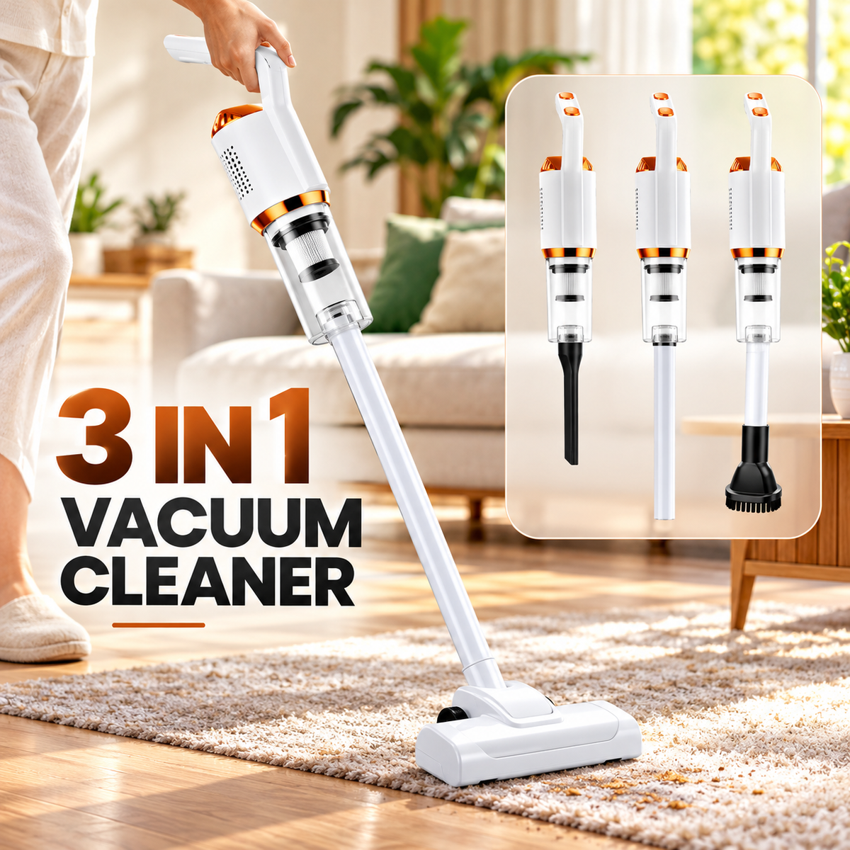 Portable Handheld Wireless Vacuum Cleaner, Corded, USB Rechargeable 120W Power, Lightweight Design 0.6L Capacity, Multifunction Cordless Vacuum Cleaner, White
