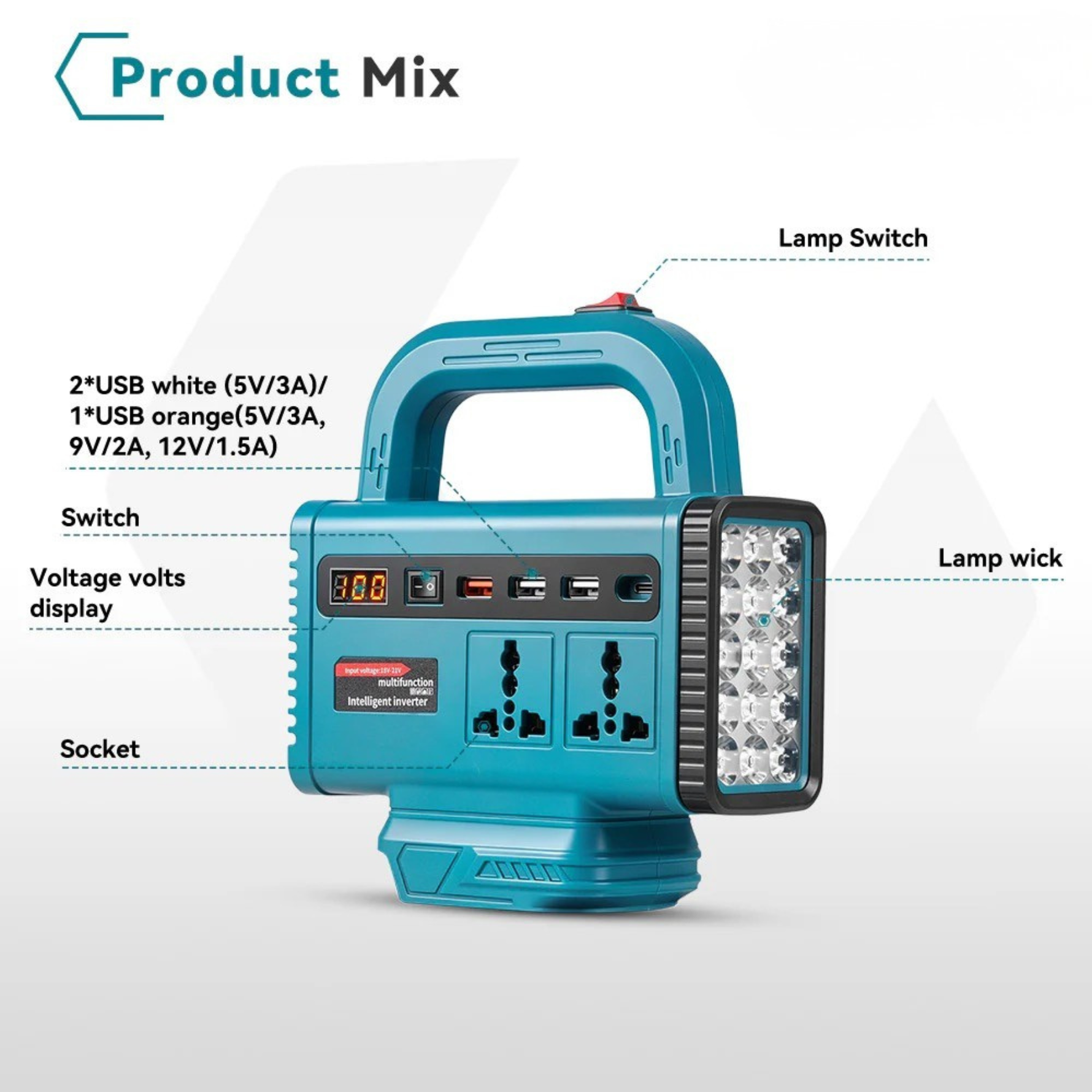 21V Portable Power Station with LED Work Light | Rechargeable Battery Inverter | USB Charging & AC Output
