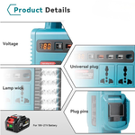 21V Portable Power Station with LED Work Light | Rechargeable Battery Inverter | USB Charging & AC Output