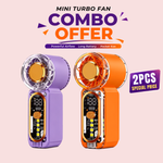 2 pc Mini Turbo Fan Combo | 2PCS Portable Rechargeable Handheld Fan with Digital Display