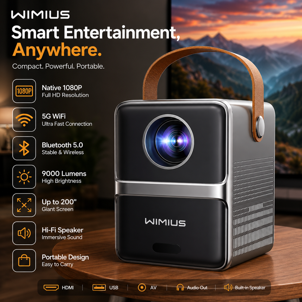 WIMIUS P61 Smart Mini Projector with Dolby Audio | Native 1080P Full HD | Dual Band WiFi | Bluetooth | Portable Home Theater