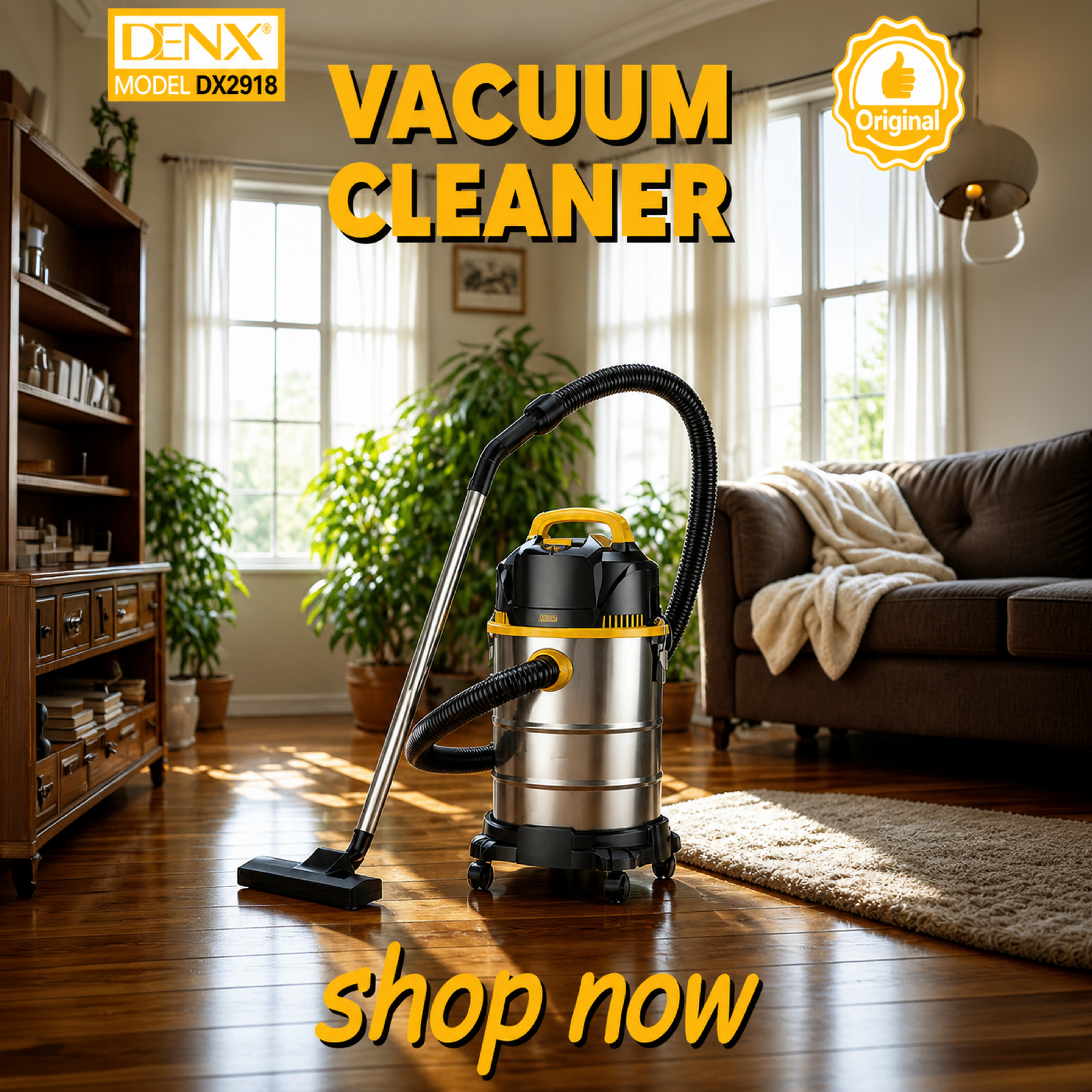 Vacuum cleaner model DX2918 - 1500 watts - 25-liter tank - 3.8-meter hose