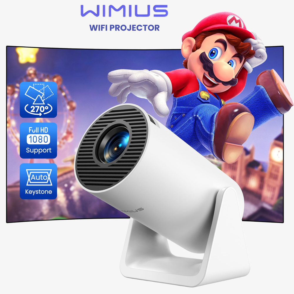 WIMUS S27 Mini Smart Projector | Full HD 1080P | Dual Band 2.4G/5G WiFi | Bluetooth 5.2 | Auto Keystone | 270° Rotatable