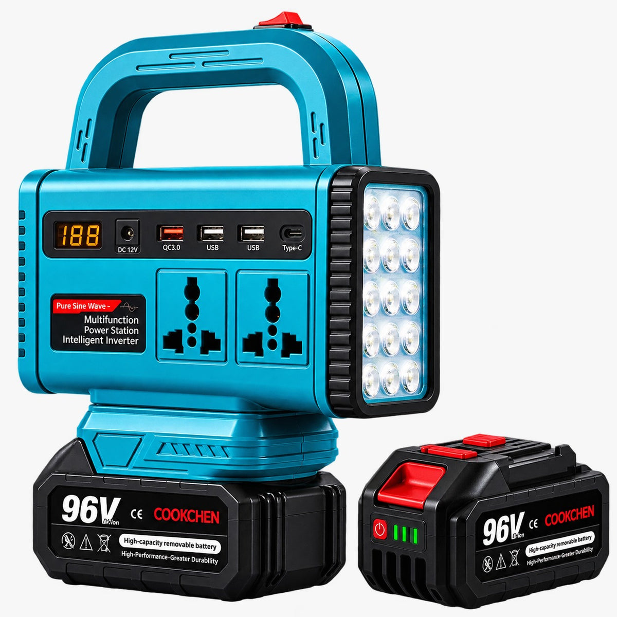 COOKCHEN | 96V All In One Portable Power Station | Multi-Function Inverter with LED Light