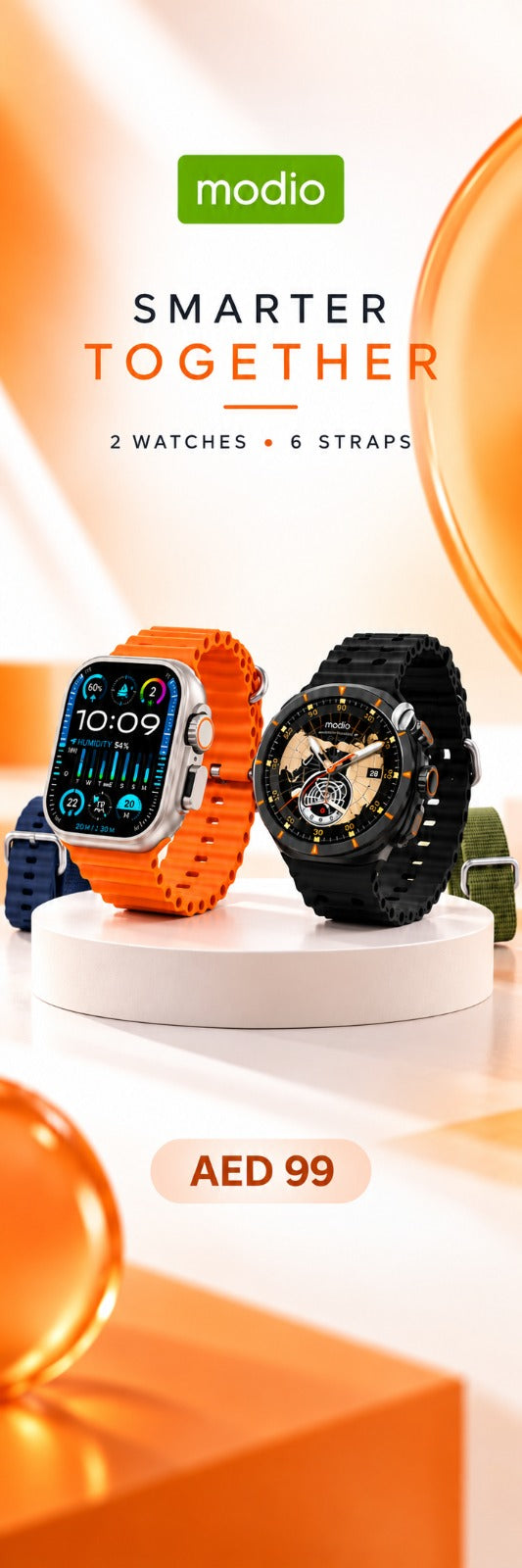 Combo Deal | Modio SM03 & SM05 Smart Watch Combo – 2 Watches with SIM Support & 6 Straps