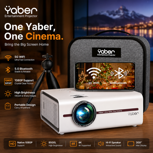 Yaber Native 1080P Smart Projector | 5G WiFi | Bluetooth 5.0 | Full HD Home Theater Projector with Carry Case & Tripod