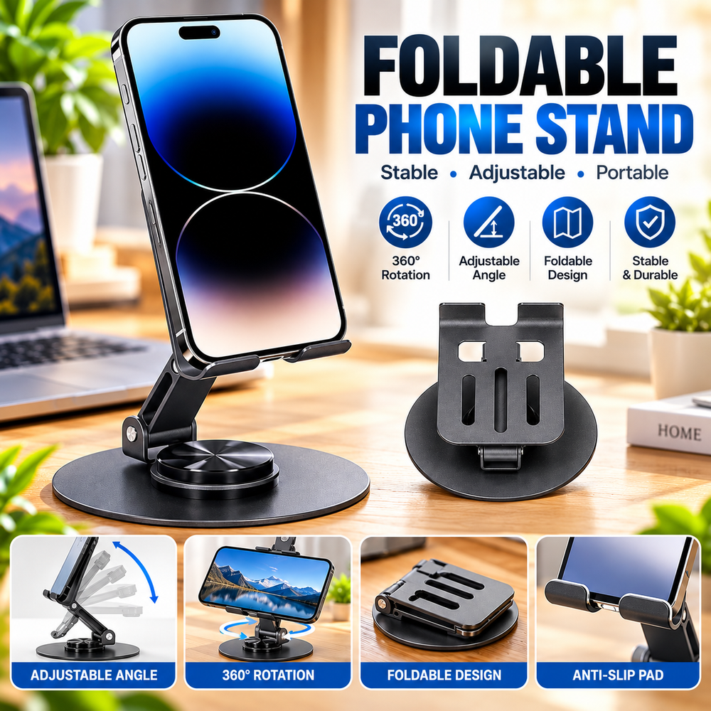 Mobile Phone Stand, 360 Degree Rotating Table Phone Stand, Adjustable Carbon Steel Tablet Stand for 5.9-16.9 Inch Tablet
