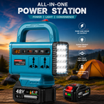 48V Portable Power Station with LED Work Light | Rechargeable Battery Inverter | USB Charging & AC Output