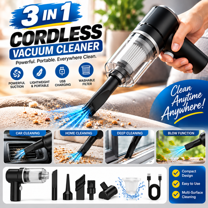 3 in 1 Portable Vacuum Cleaner Duster Blower Air Pump Wireless Handheld Clean Microscopic dust Like Car, Home,Computer, Laptop, Flower, Mirror Vehicle Interior Cleaner