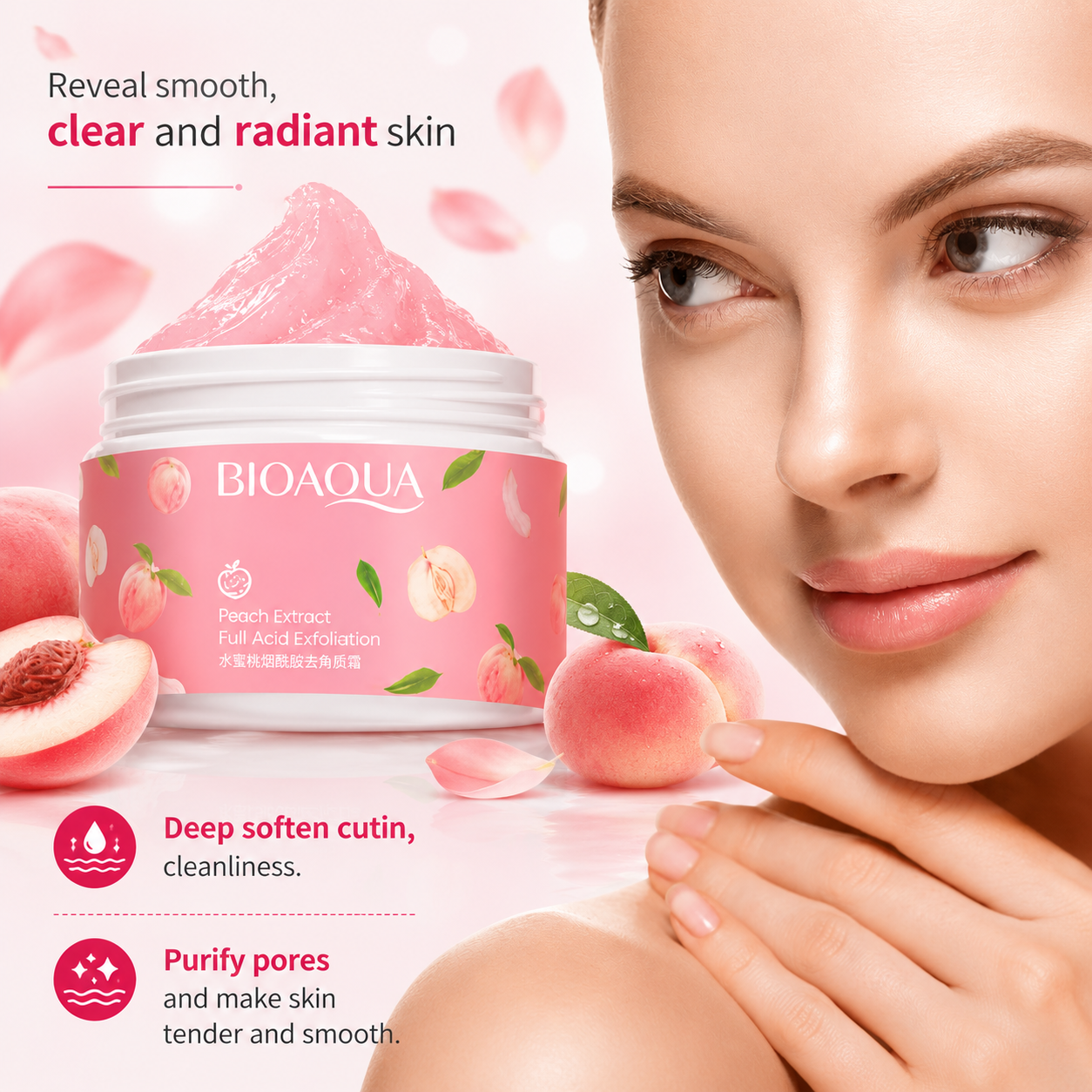 BIOAQUA Peach Extract Fruit Acid Exfoliating Cream – Gentle Exfoliating & Moisturizing Face Cream