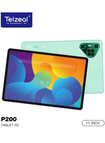Telzeal P200 Tablet Green | 11-Inch In-Cell Display | 12GB RAM + 128GB ROM | 10,000mAh | Dual SIM | Android 13 | Leather Case, Wireless Keyboard & Mouse