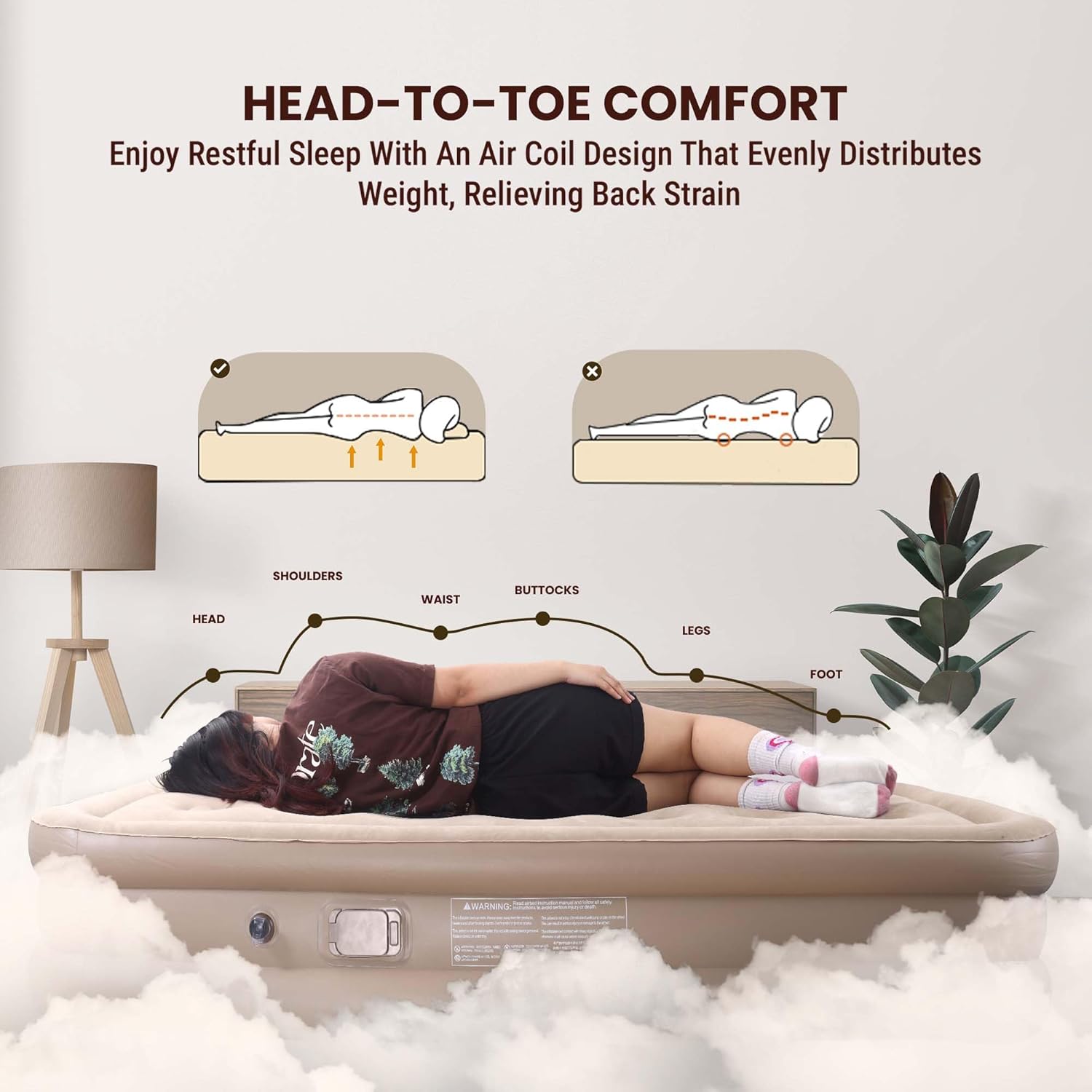 Inflatable Airbed – Single Size | Built-in Pillow | 198 × 100 × 40 cm | Comfortable Portable Air Mattress
