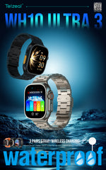 Telzeal WH10 Ultra 3 (3Pair strap/Wireless Charging) Smartwatch cutting-edge technology with sleek design & Ultimate Fitness & Style Companion- Brown
