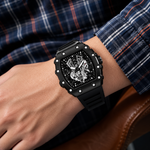 Luxury Skeleton Dial Men's Watch – Premium Silicone Strap, Quartz Analog Wristwatch, Sport Fashion Watch | Black