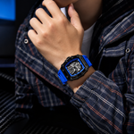 Luxury Skeleton Dial Men's Watch – Premium Silicone Strap, Quartz Analog Wristwatch, Sport Fashion Watch | Blue