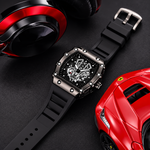 Luxury Skeleton Dial Men's Watch – Premium Silicone Strap, Quartz Analog Wristwatch, Sport Fashion Watch | Black